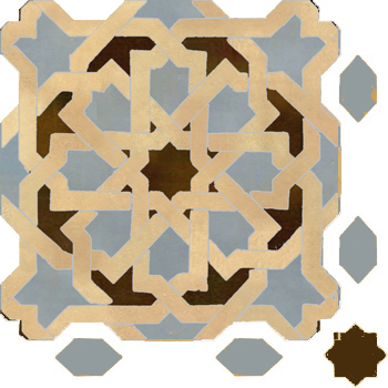 Mosaic House Moroccan tile Metam LG 14-17-19 Natural, Unglazed, Terracotta Sky blue Brown  zellige, mosaic, zellij, field, pattern, glaze, classic, stars, intricate 